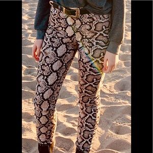 Snakeskin Patterned Denim Jeans